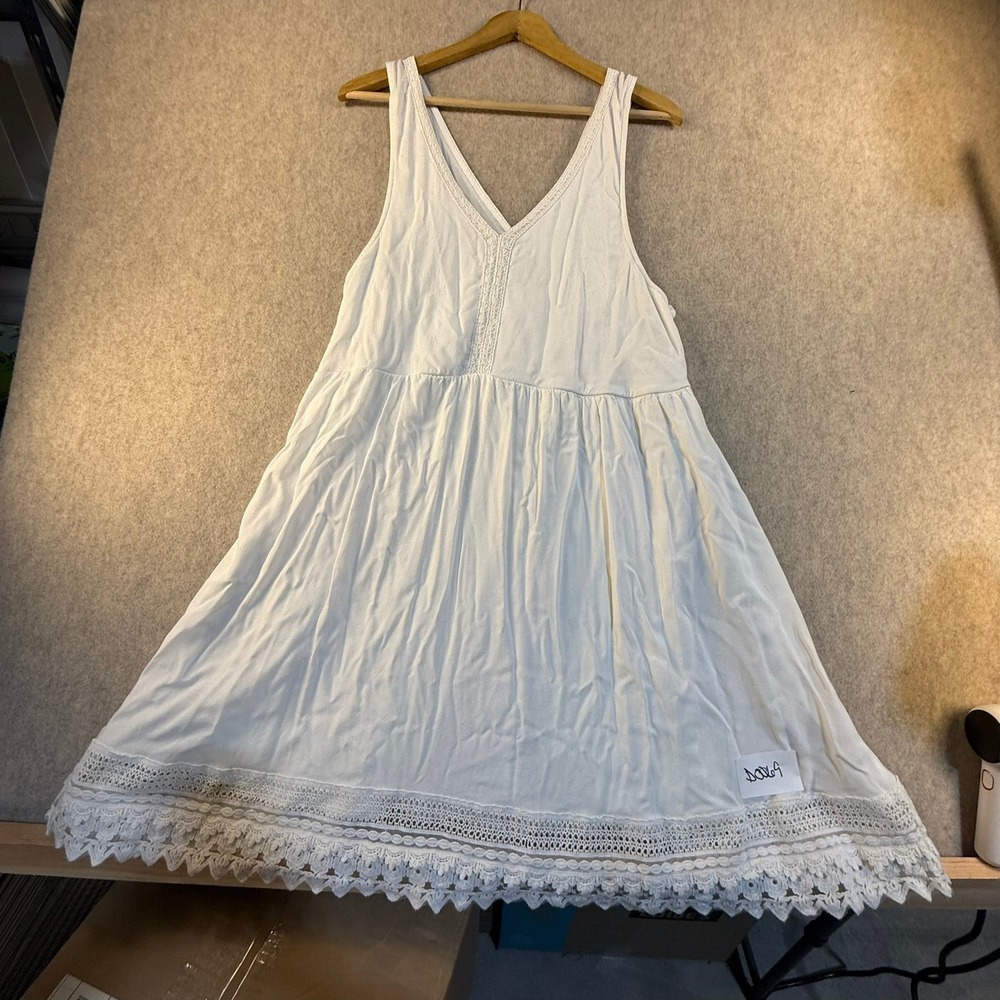 Wrangler Womens White Crochet Lace Trim Babydoll Dress LWD274N L Sleeveless Boho